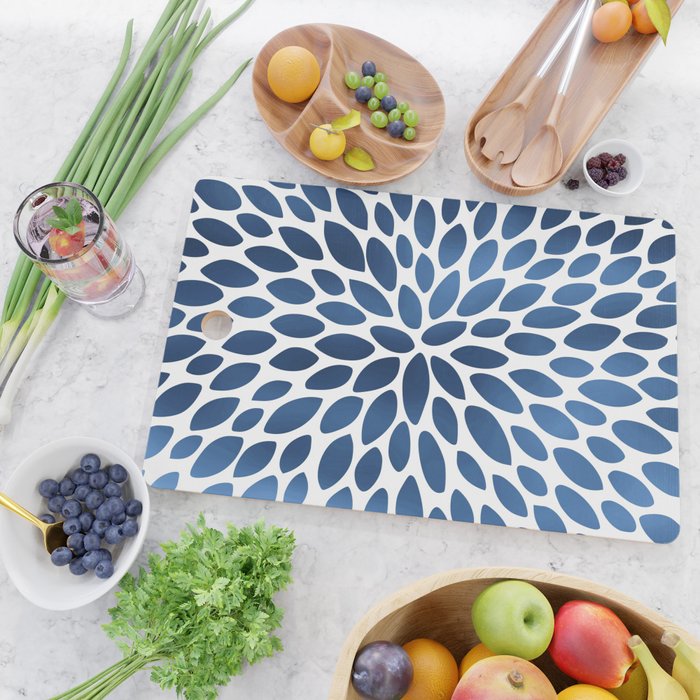 Floral Bloom, Dark Blue on White Cutting Board Gallery Image 2