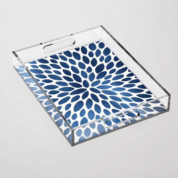 Floral Bloom, Dark Blue on White Acrylic Tray Gallery Image 1