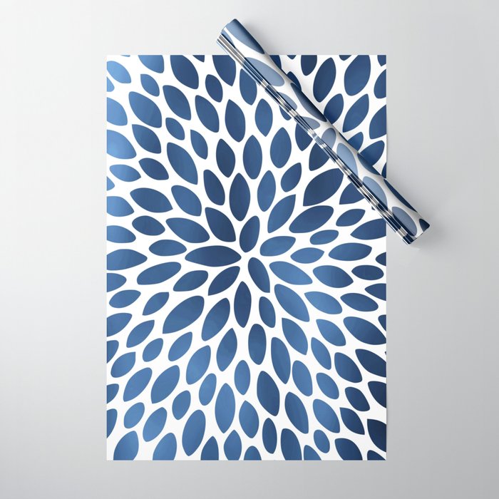 Floral Bloom, Dark Blue on White Wrapping Paper Gallery Image 1