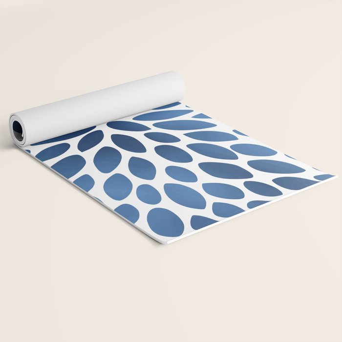 Floral Bloom, Dark Blue on White Yoga Mat Gallery Image 2
