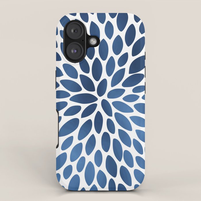 Floral Bloom, Dark Blue on White iPhone Case Gallery Image 1