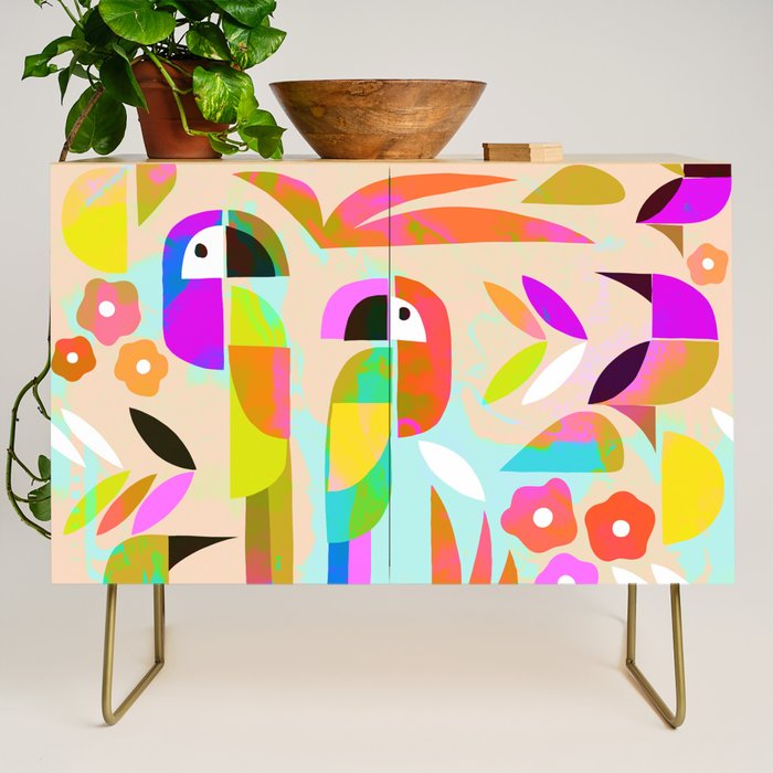 TROPICAL BIRD PATTERN COLLAGE Credenza Gallery Image 1