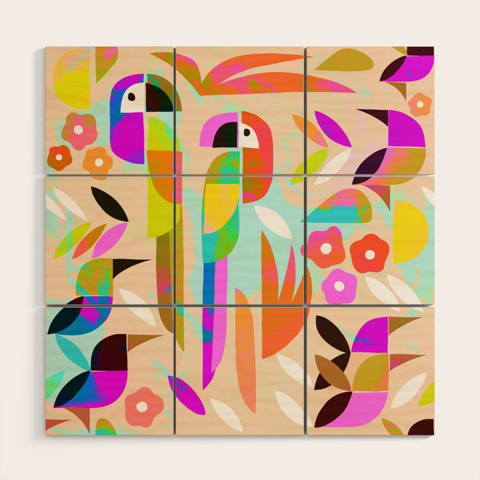 TROPICAL BIRD PATTERN COLLAGE Wood Wall Art Gallery Image 1