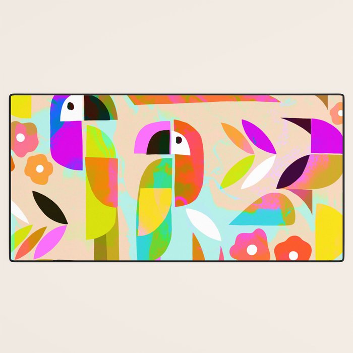 TROPICAL BIRD PATTERN COLLAGE Desk Mat Gallery Image 3