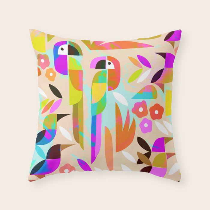 TROPICAL BIRD PATTERN COLLAGE Throw Pillow Gallery Image 1