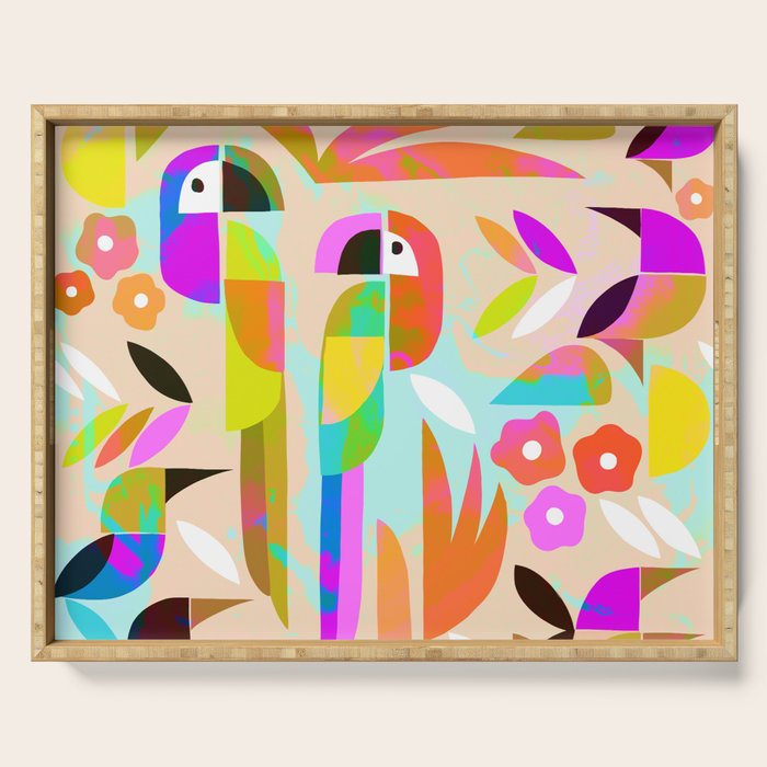 TROPICAL BIRD PATTERN COLLAGE Serving Tray Gallery Image 1