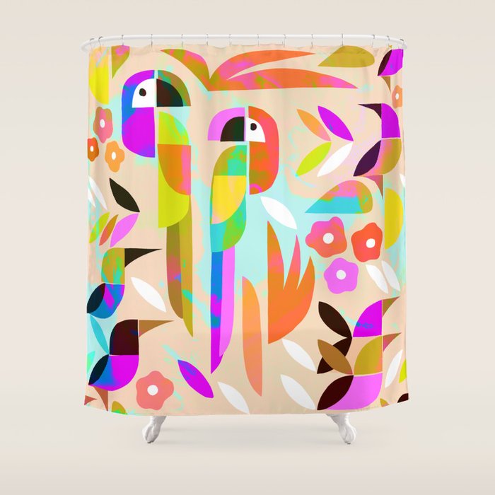TROPICAL BIRD PATTERN COLLAGE Shower Curtain Gallery Image 1
