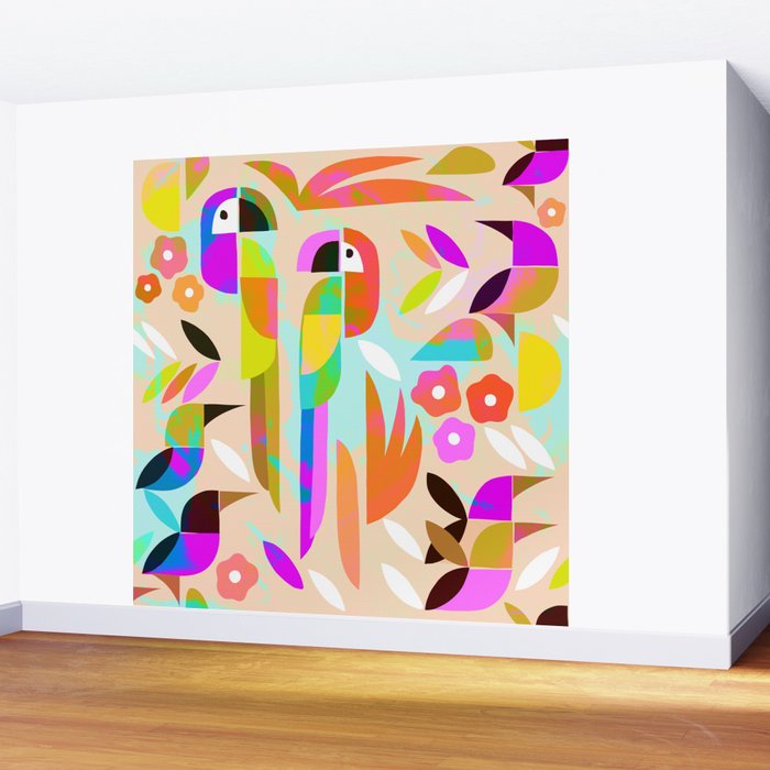 TROPICAL BIRD PATTERN COLLAGE Wall Mural Gallery Image 2