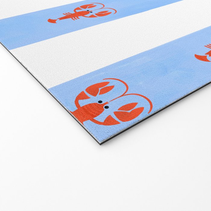 Red Lobsters On Hand-Painted Bright Blue Stripes Welcome Mat Gallery Image 2