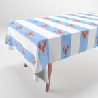 Red Lobsters On Hand-Painted Bright Blue Stripes Tablecloth Gallery Image 1