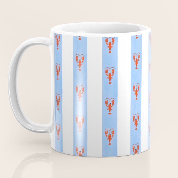 Red Lobsters On Hand-Painted Bright Blue Stripes Coffee Mug Gallery Image 3