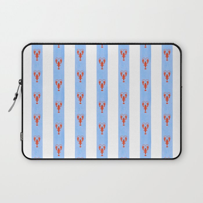Red Lobsters On Hand-Painted Bright Blue Stripes Laptop Sleeve Gallery Image 1