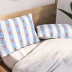 Red Lobsters On Hand-Painted Bright Blue Stripes Pillow Sham Gallery Image 2