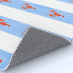 Red Lobsters On Hand-Painted Bright Blue Stripes Rug Gallery Image 4