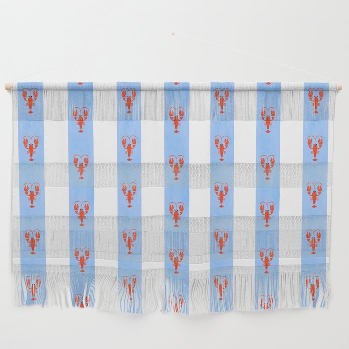 Red Lobsters On Hand-Painted Bright Blue Stripes Wall Hanging Gallery Image 1
