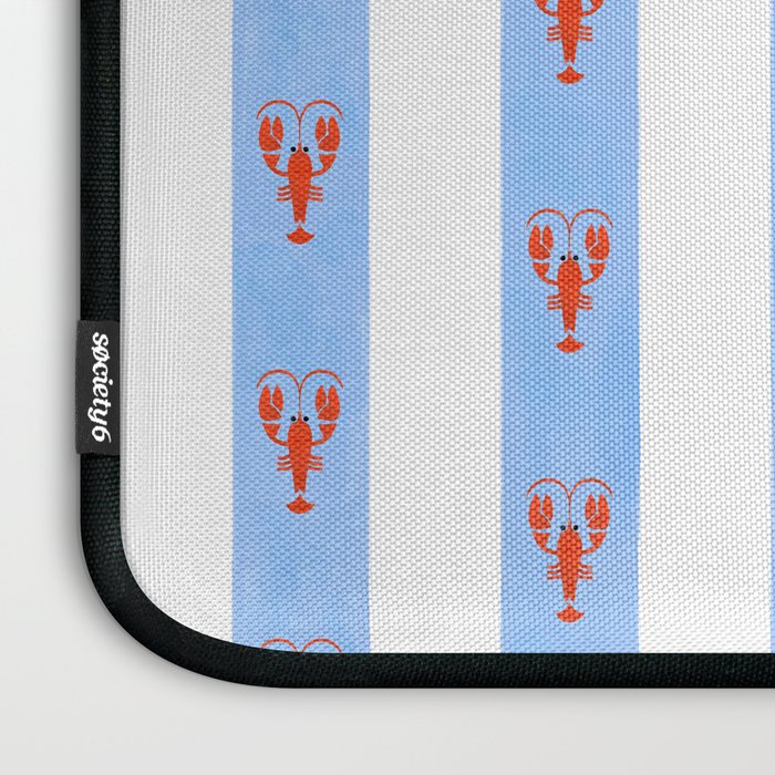 Red Lobsters On Hand-Painted Bright Blue Stripes Laptop Sleeve Gallery Image 3