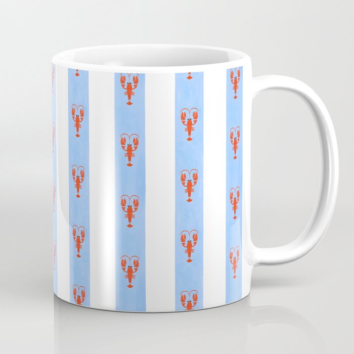 Red Lobsters On Hand-Painted Bright Blue Stripes Coffee Mug Gallery Image 1