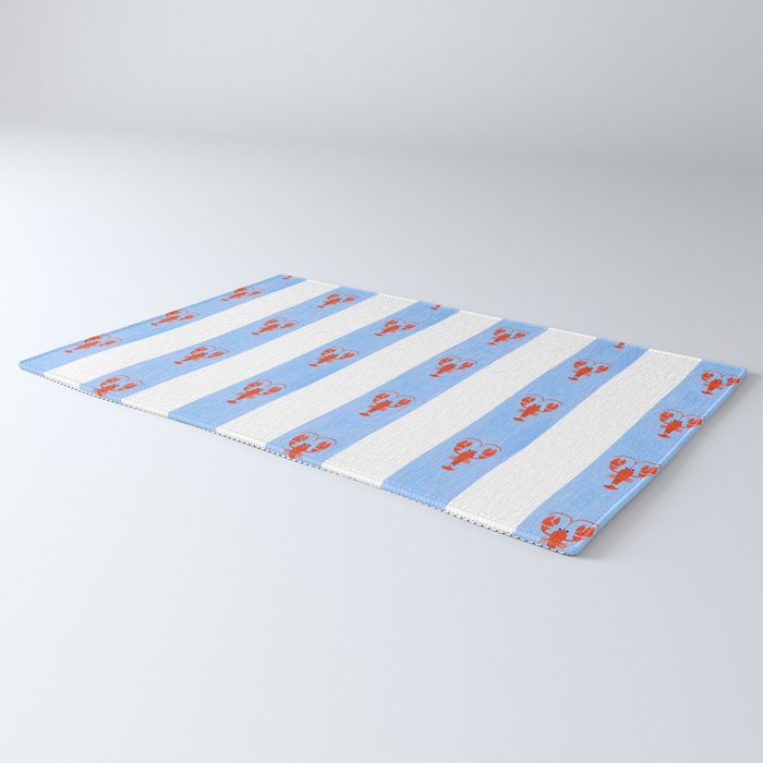 Red Lobsters On Hand-Painted Bright Blue Stripes Rug Gallery Image 3