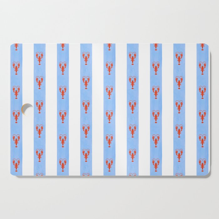 Red Lobsters On Hand-Painted Bright Blue Stripes Cutting Board Gallery Image 1