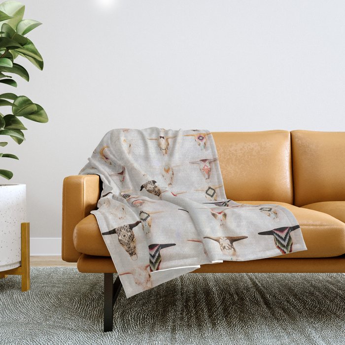 Bull Skulls - Mexican Folk Art Throw Blanket Gallery Image 1