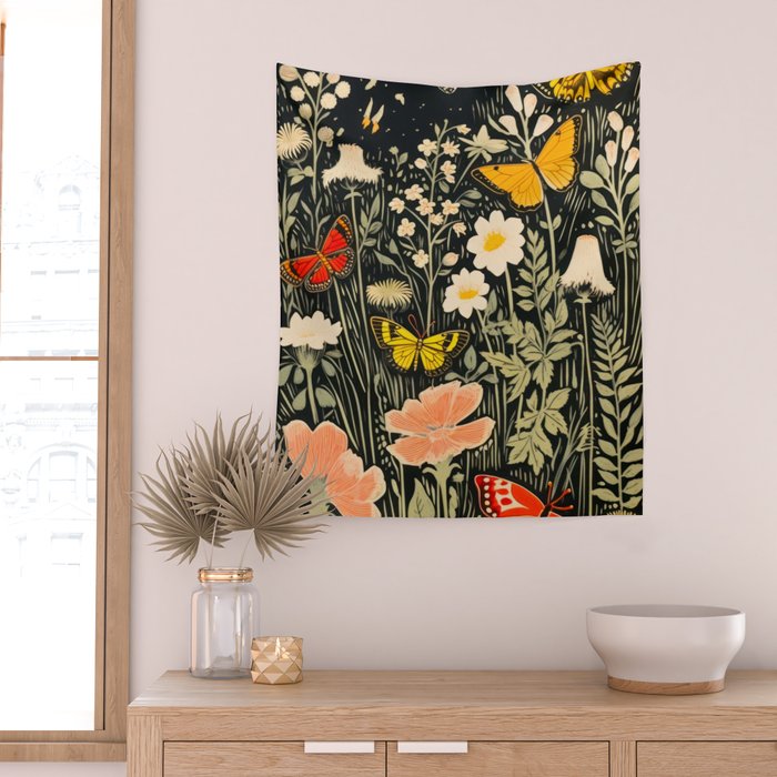 Butterfly Night Garden Wall Tapestry Gallery Image 2