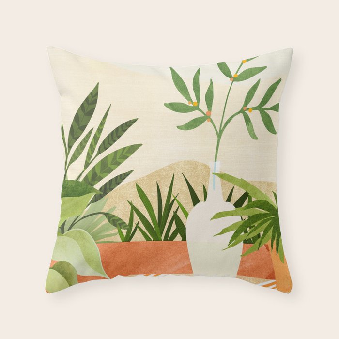 Mediterranean Terrace - Colorful Landscape Illustration Throw Pillow Gallery Image 1