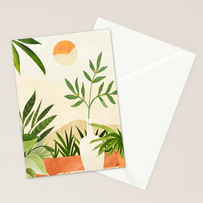 Mediterranean Terrace - Colorful Landscape Illustration Stationery Card Gallery Image 2