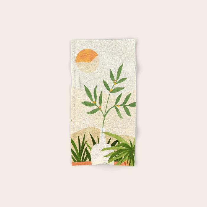 Mediterranean Terrace - Colorful Landscape Illustration Bath Towel Gallery Image 1