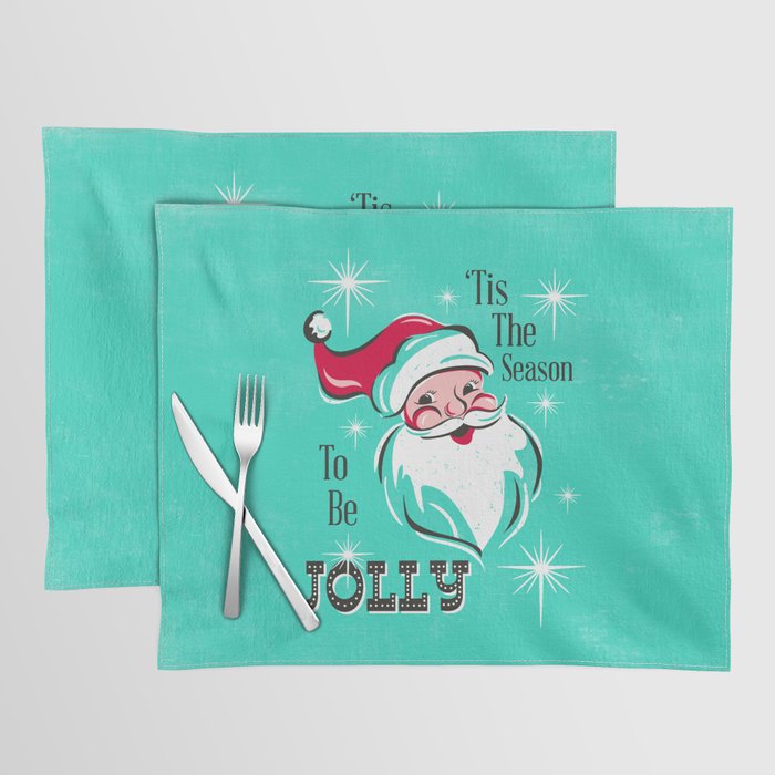 'Tis The Season - Retro Santa Aqua Colorful Placemat Gallery Image 1