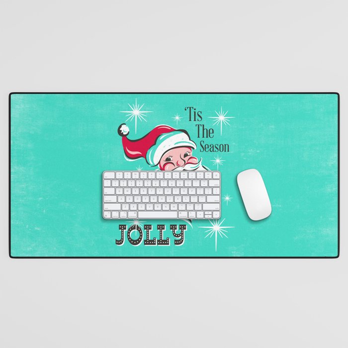 'Tis The Season - Retro Santa Aqua Colorful Desk Mat Gallery Image 1