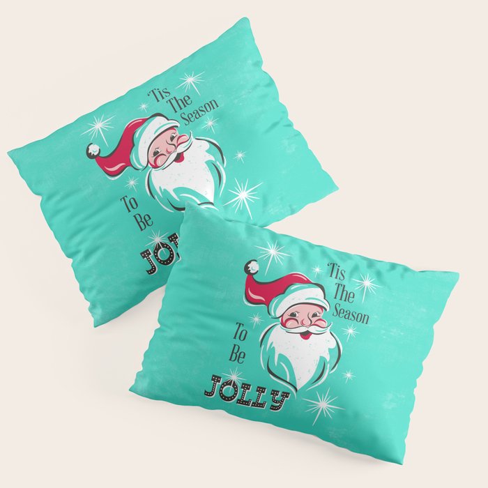 'Tis The Season - Retro Santa Aqua Colorful Pillow Sham Gallery Image 3
