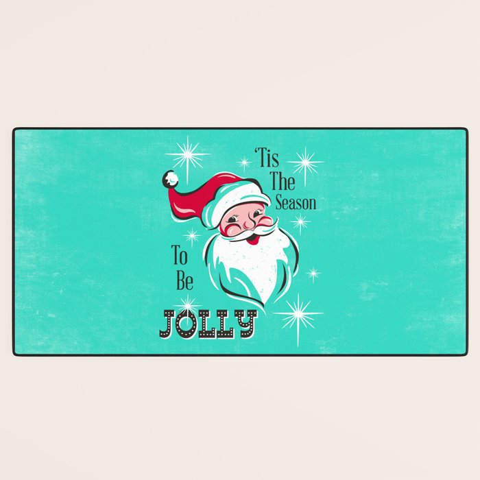 'Tis The Season - Retro Santa Aqua Colorful Desk Mat Gallery Image 3