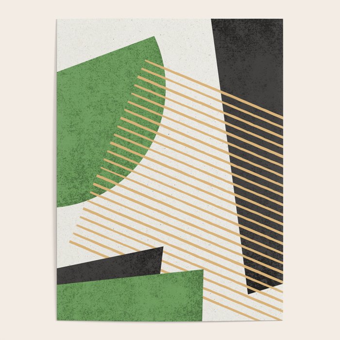 Stripes Circle Geometric Abstract Pattern 1 - Green Gray Black Poster Gallery Image 4