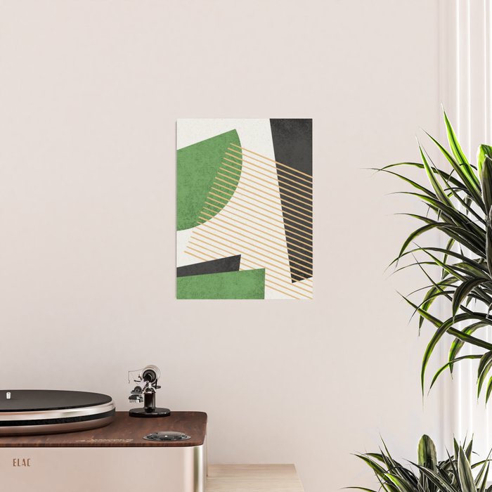 Stripes Circle Geometric Abstract Pattern 1 - Green Gray Black Poster Gallery Image 2