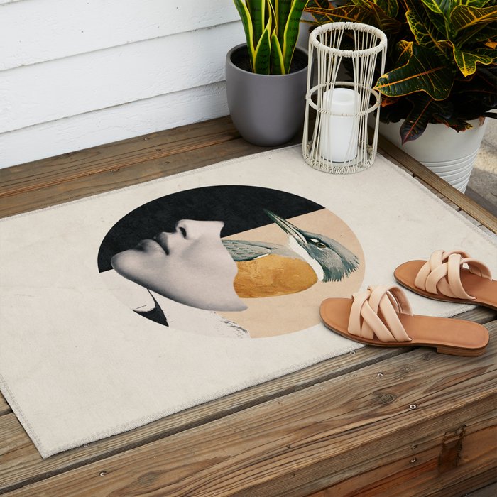 collage art / bird Outdoor Rug Gallery Image 2