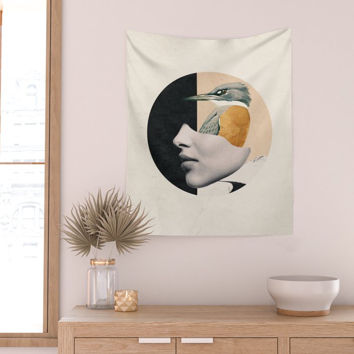 collage art / bird Wall Tapestry Gallery Image 2