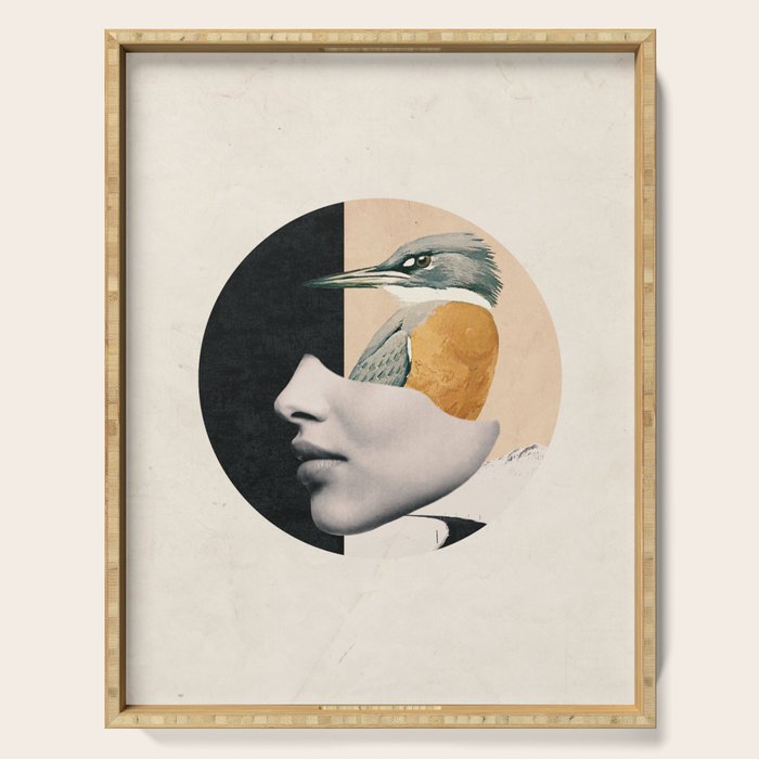 collage art / bird Serving Tray Gallery Image 1