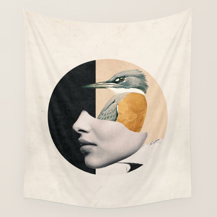 collage art / bird Wall Tapestry Gallery Image 1