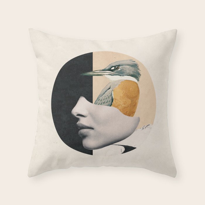 collage art / bird Throw Pillow Gallery Image 6