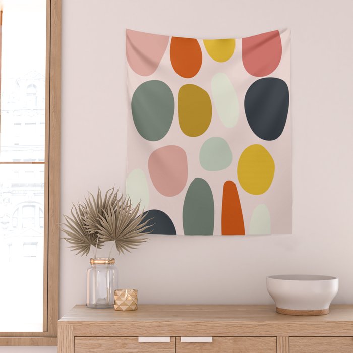 dots and pebbles mid century abstract Wall Tapestry Gallery Image 2