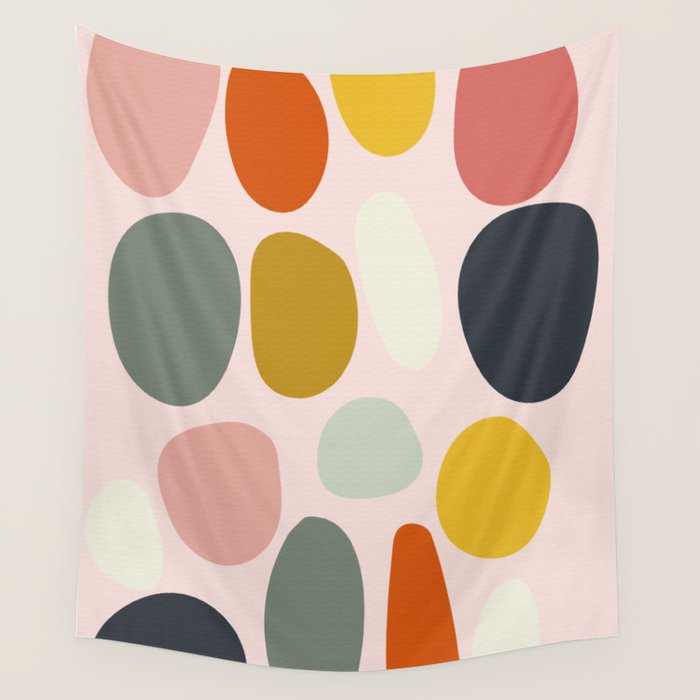 dots and pebbles mid century abstract Wall Tapestry Gallery Image 4