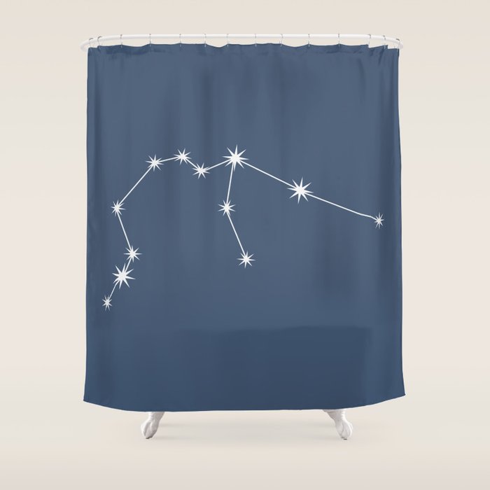 Aquarius Zodiac Star Constellation Line Art Neutral Blue Shower Curtain Gallery Image 1
