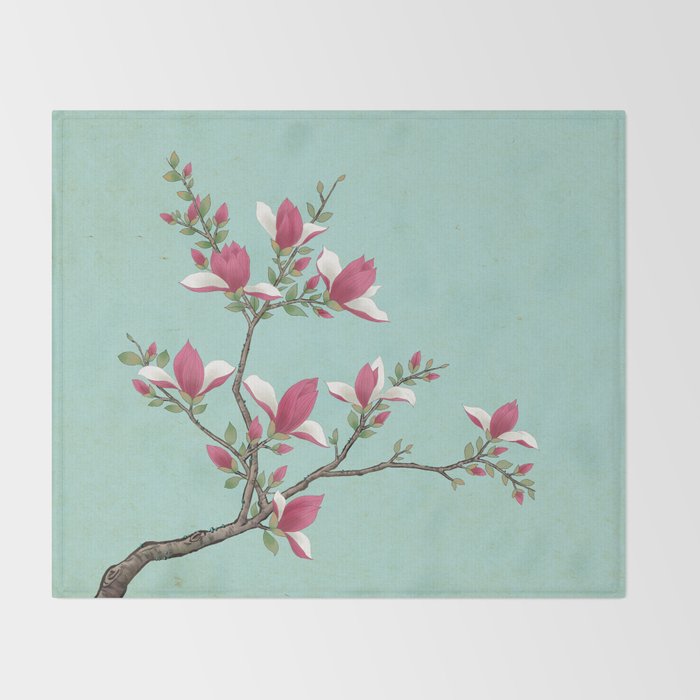 Magnolia : Minhwa-Korean traditional/folk art Throw Blanket Gallery Image 2
