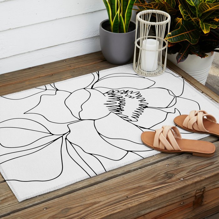 Minimal, Line Art, Floral Prints, Drawing Outdoor Rug Gallery Image 2