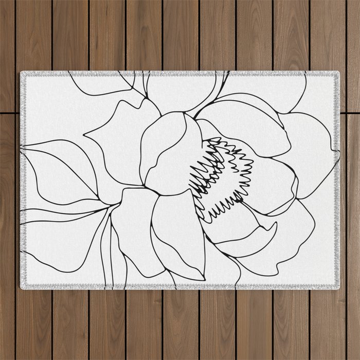 Minimal, Line Art, Floral Prints, Drawing Outdoor Rug Gallery Image 1