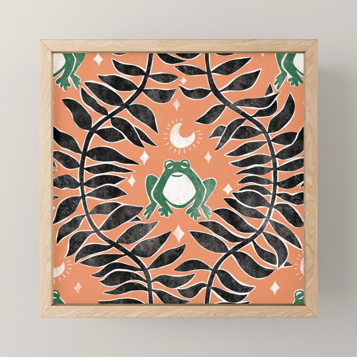 Froggie Ogee - papaya, green, and black Mini Art Print Gallery Image 1