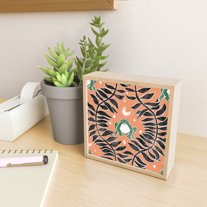 Froggie Ogee - papaya, green, and black Mini Art Print Gallery Image 2