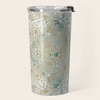 Mandala Flower, Teal and Gold, Floral Prints Travel Mug Gallery Image 2