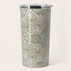 Mandala Flower, Teal and Gold, Floral Prints Travel Mug Gallery Image 1