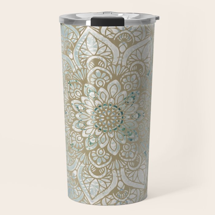 Mandala Flower, Teal and Gold, Floral Prints Travel Mug Gallery Image 1